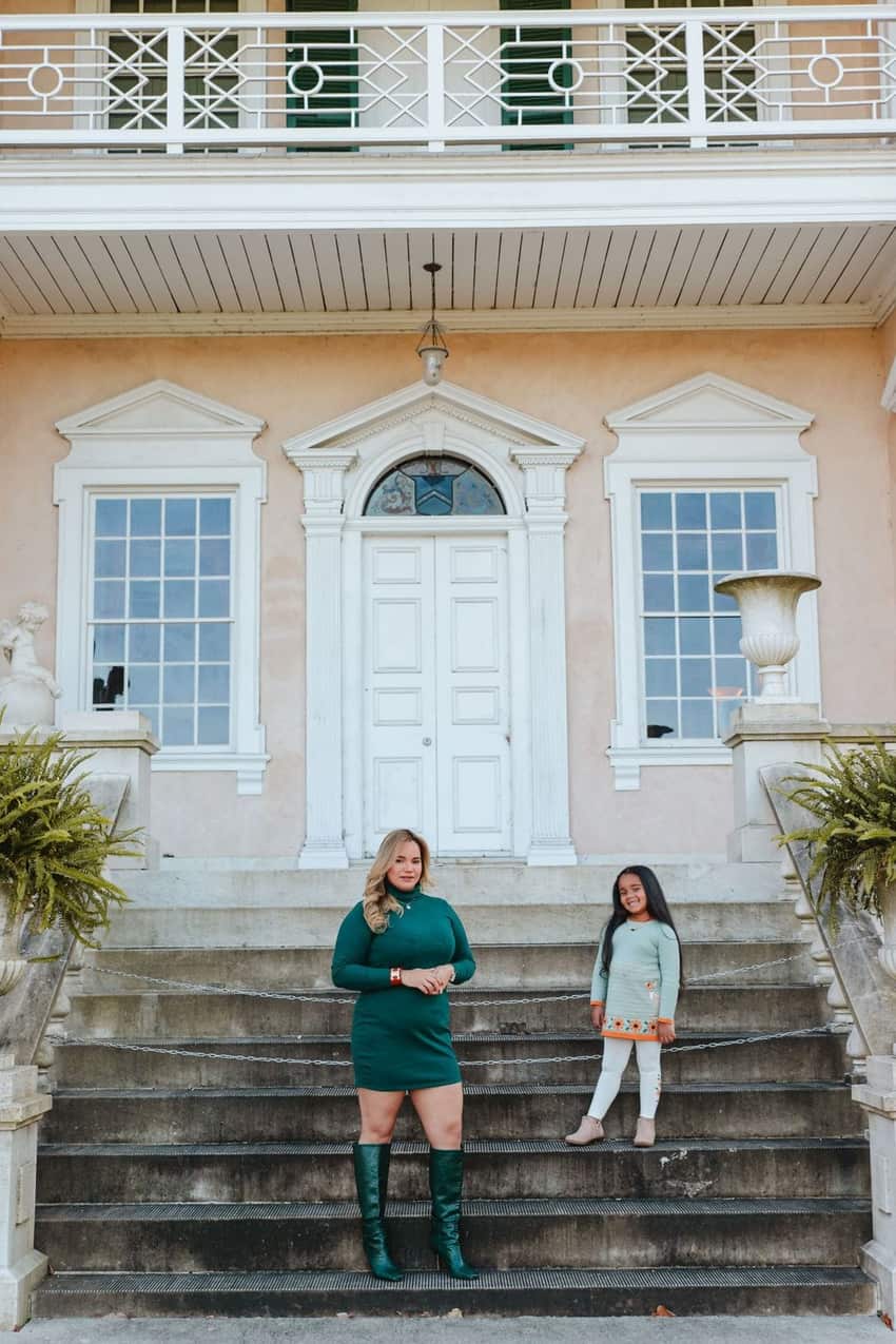Mother and daughter fall mini photo session on a historic staircase by Create With Amy, family photographer in Bel Air, Maryland